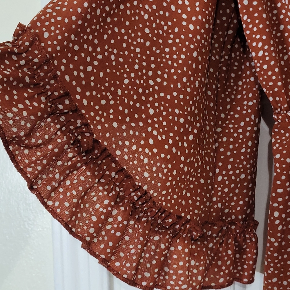 Shein Women's Tie Front Cutout Polka Dot Romper Jumper Short Rust Size Large - Picture 4 of 10